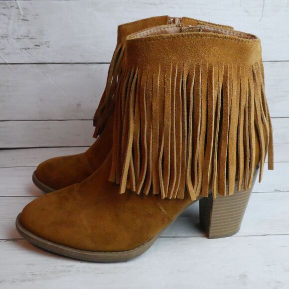 Mossimo Supply Co Womens Size 9 Brown Suede Fringe Side Zip Bootie - Picture 7 of 12